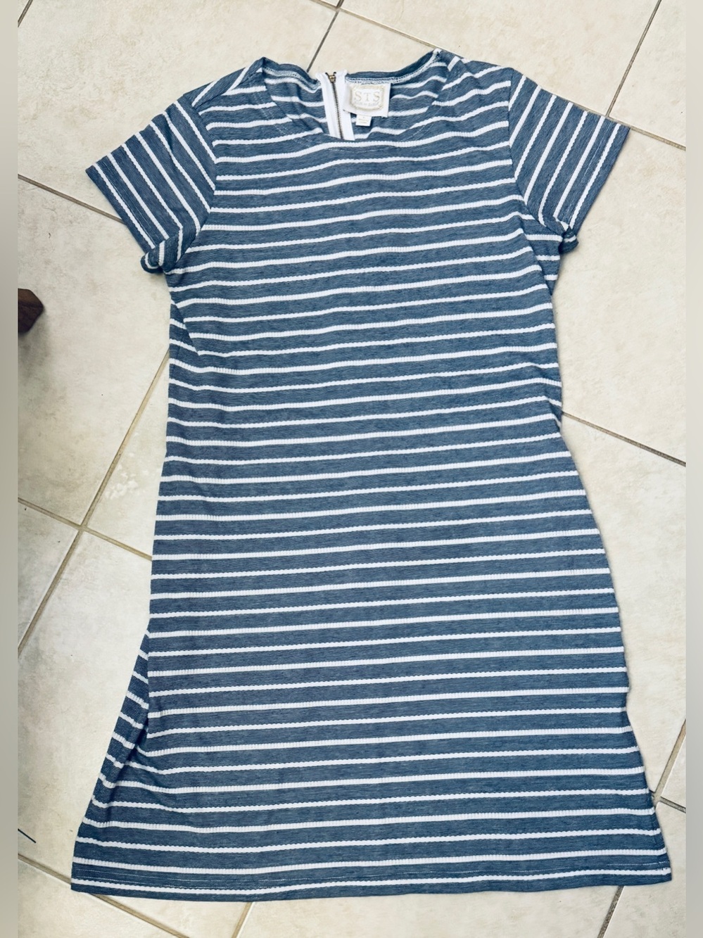 Sail to Sable Blue and White Striped Short Sleeve Dress